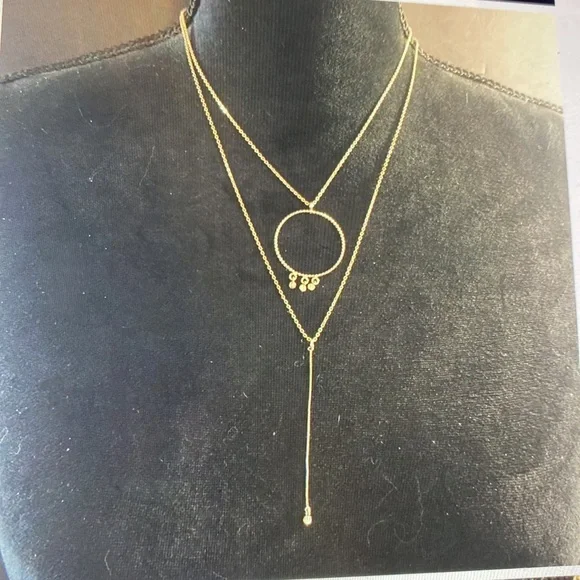 14k GP Levi double 2 necklace circle & Y - Picture 3 of 15